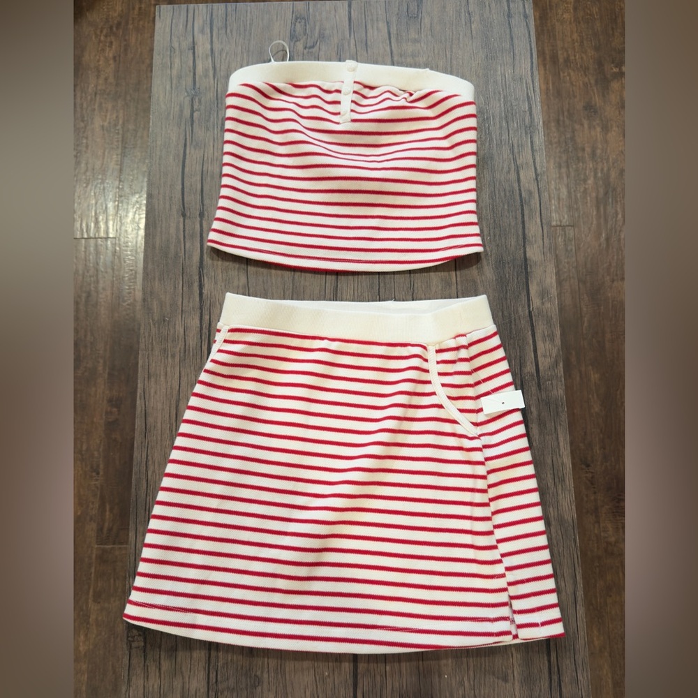 Striped Red and White Women's Skirt & Top Set